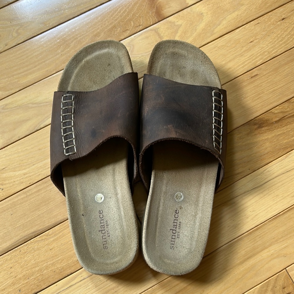 Sundance Size 40 Simple Slides Sandals Made in Spain Leather Upper Rubber Sole